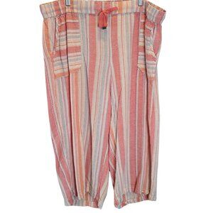 Style & Co Pastel Striped Linen Wide-Legged Capri Pants Size 18W EUC